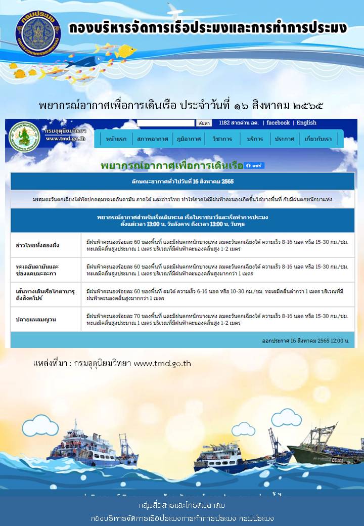 พยากรณ์อากาศเพื่อการเดินเรือ ประจำวันที่ 16 สิงหาคม 2565..คลิก