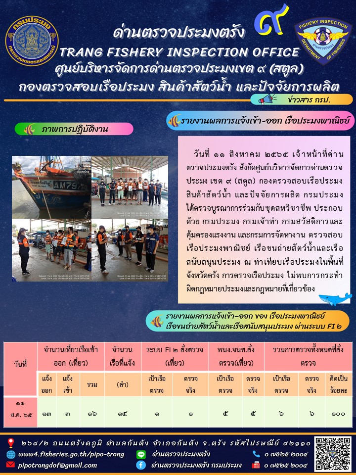 ประชาสัมพันธ์การปฏิบัติงานด่านตรวจประมงตรัง..คลิก