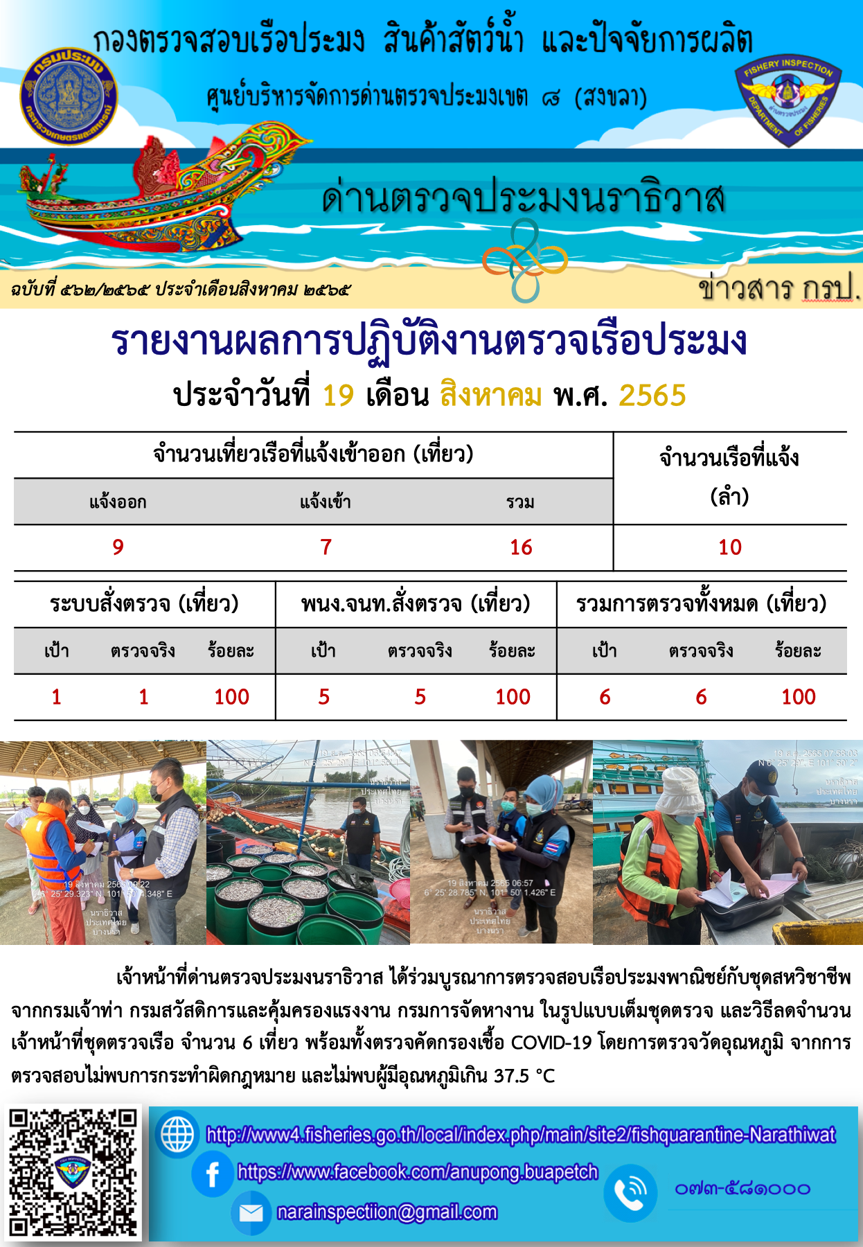 ประชาสัมพันธ์ด่านตรวจประมงนราธิวาส ประจำวันที่ 19 สิงหาคม 2565..คลิก