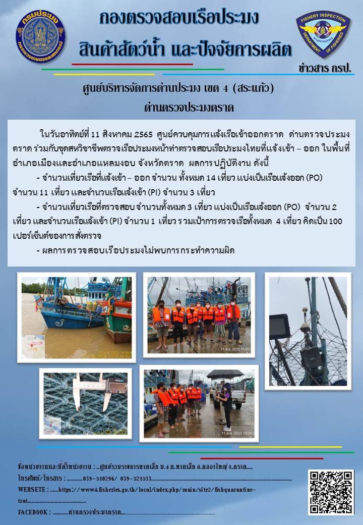 ผลการปฏิบัติงานประจำวันที่ 11 สิงหาคม 2565..คลิก