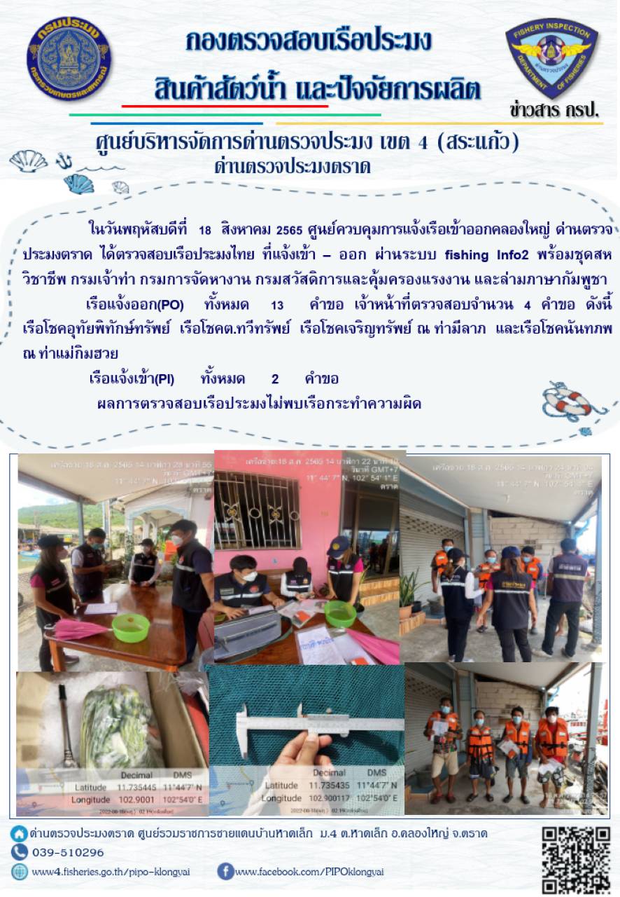 ผลการปฏิบัติงานประจำวันที่ 18 สิงหาคม 2565..คลิก