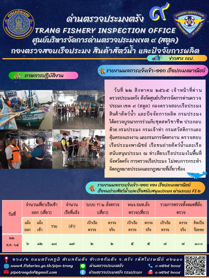 ประชาสัมพันธ์การปฏิบัติงานด่านตรวจประมงตรัง..คลิก