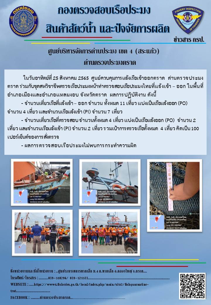ผลการปฏิบัติงานประจำวันที่ 25 สิงหาคม 2565..คลิก