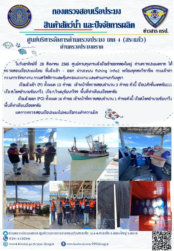 ผลการปฏิบัติงานประจำวันที่ 28 สิงหาคม 2565..คลิก