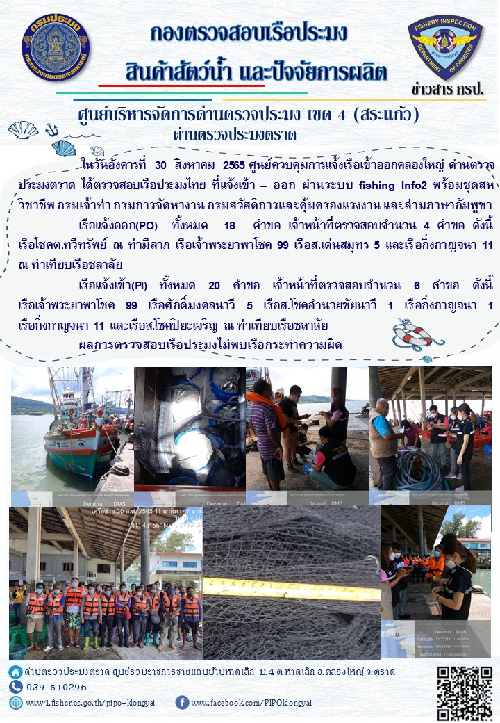 ผลการปฏิบัติงานประจำวันที่ 30 สิงหาคม 2565..คลิก