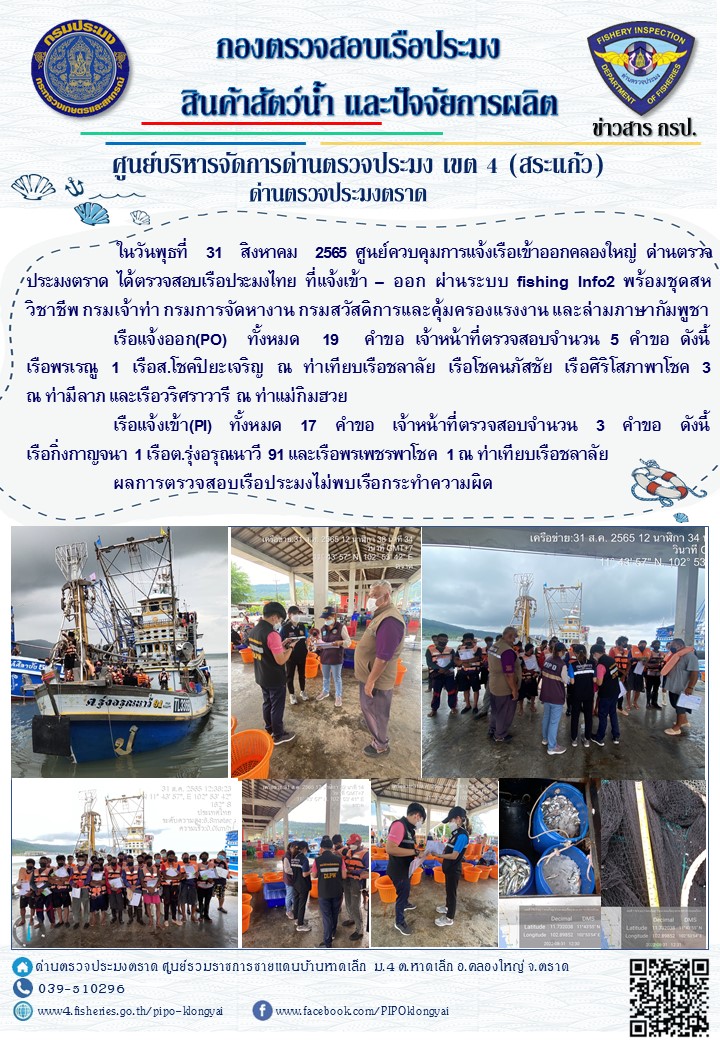 ผลการปฏิบัติงานประจำวันที่ 31 สิงหาคม 2565..คลิก