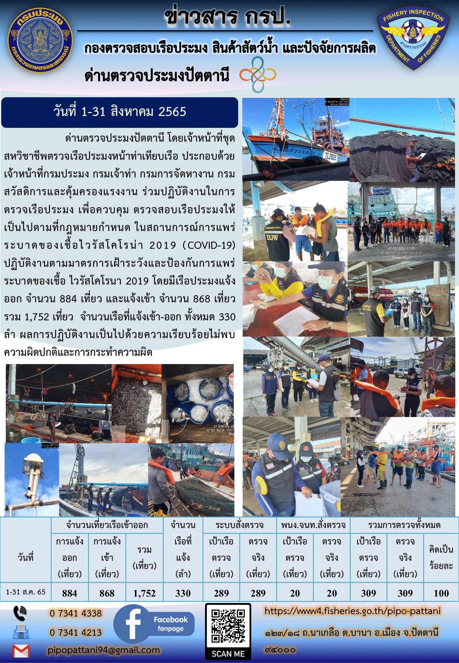 สถิติการแจ้งเรือเข้าออกเรือประมง ประจำเดือนสิงหาคม 2565