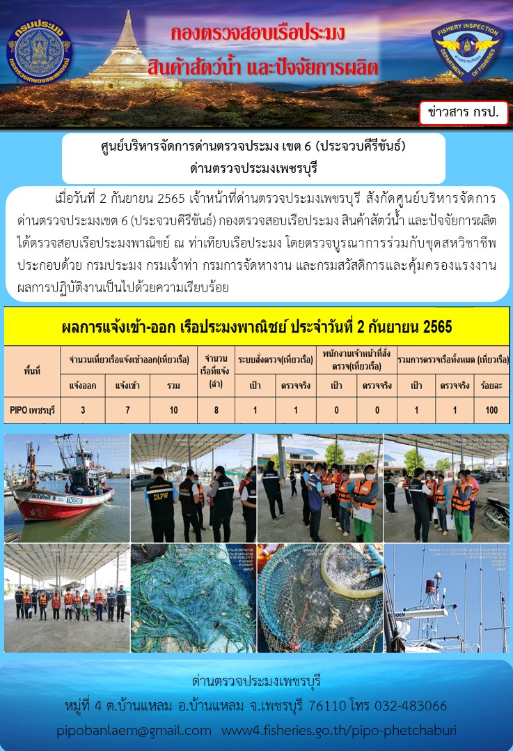 ตรวจสอบเรือประมงพาณิชย์ ณ ท่าเทียบเรือประมง..คลิก
