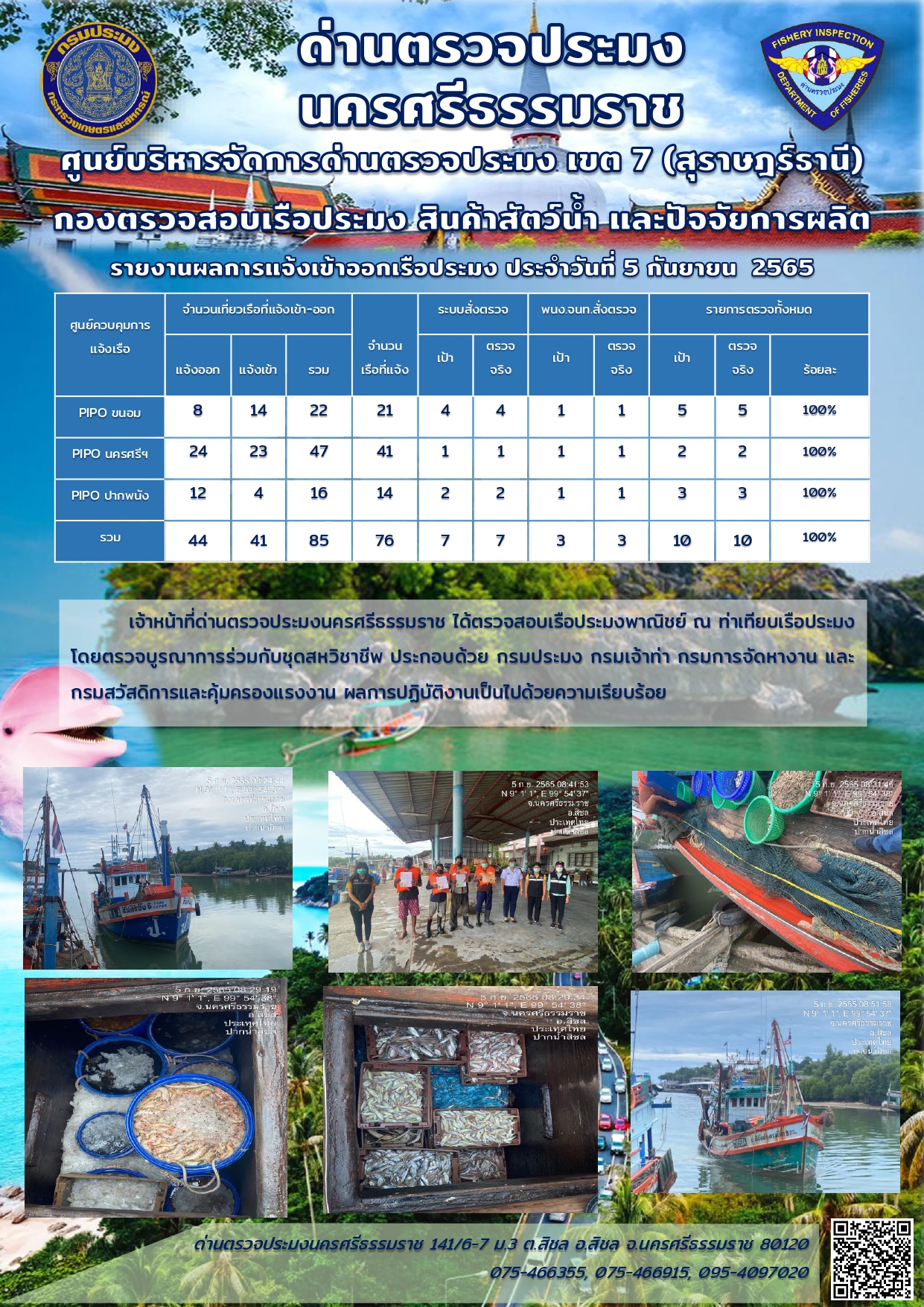 รายงานการปฏิบัติงาน ประจำวันที่ 5 กันยายน 2565