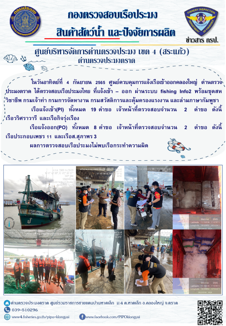 ผลการปฏิบัติงานประจำวันที่ 4 กันยายน 2565..คลิก