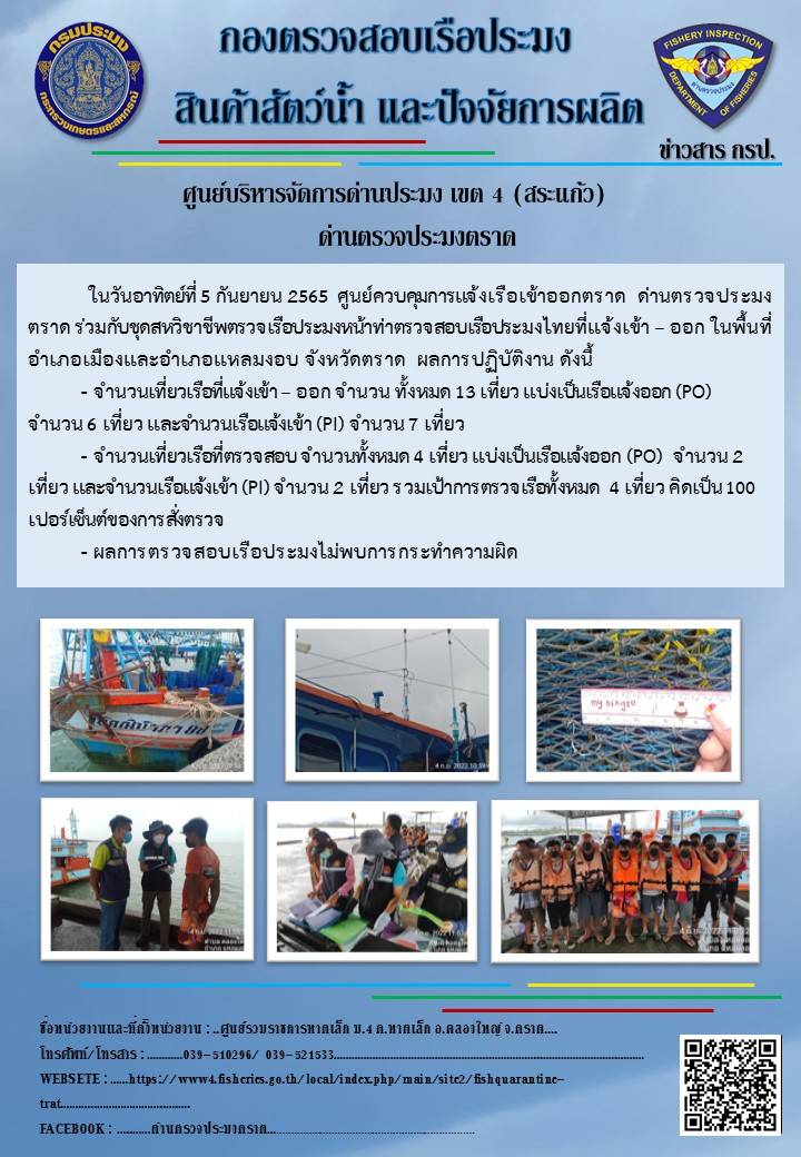 ผลการปฏิบัติงานประจำวันที่ 5 กันยายน 2565..คลิก