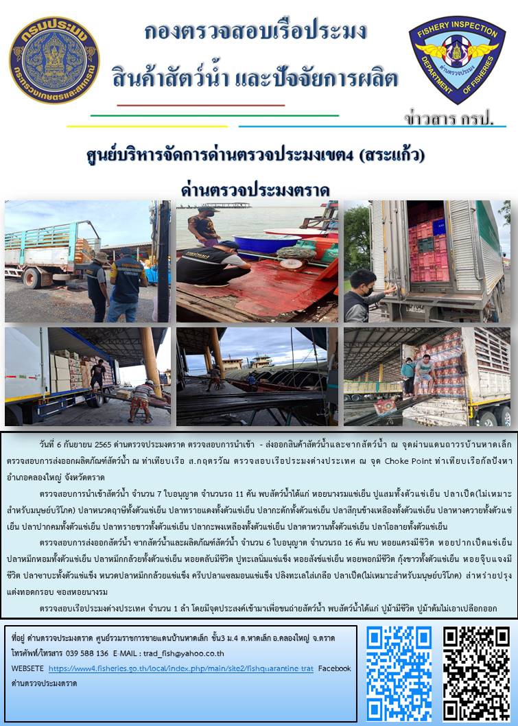 ผลการปฏิบัติงานประจำวันที่ 6 กันยายน 2565..คลิก