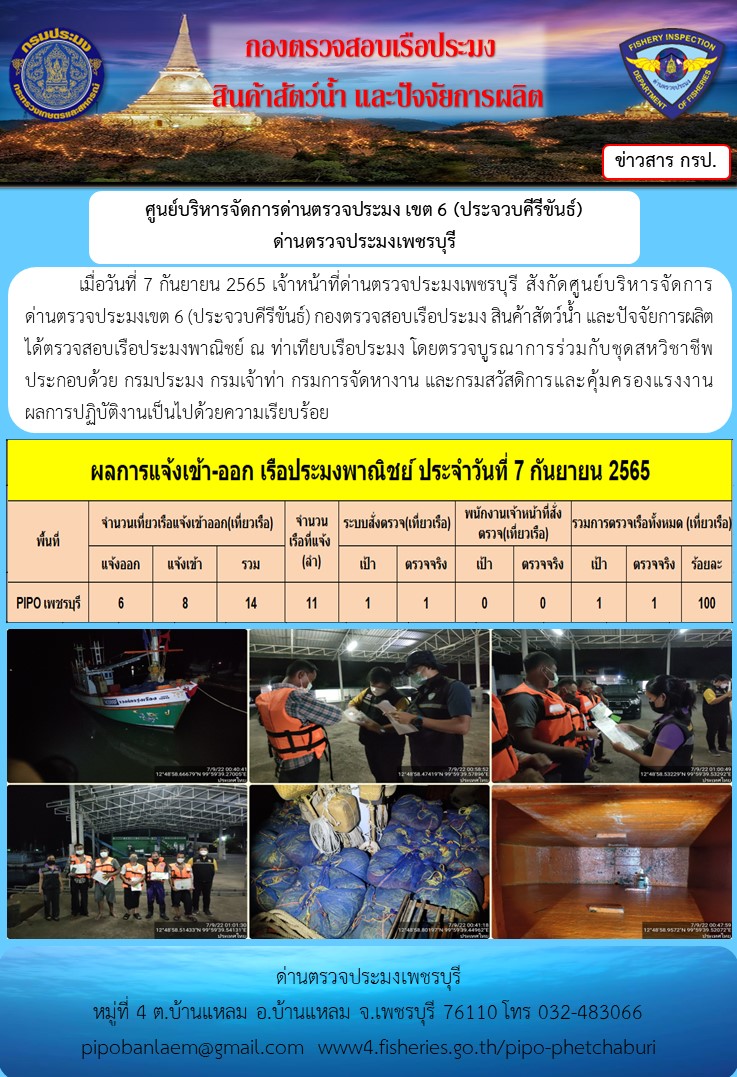 ตรวจสอบเรือประมงพาณิชย์ ณ ท่าเทียบเรือ