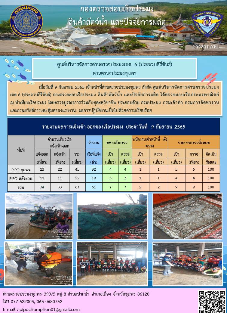 ตรวจสอบเรือประมงพาณิชย์ ณ ท่าเทียบเรือประมง