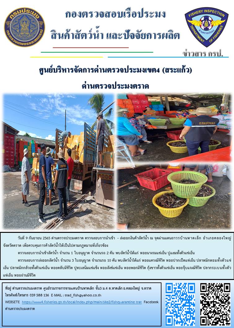ผลการปฏิบัติงานประจำวันที่ 9 กันยายน 2565..คลิก