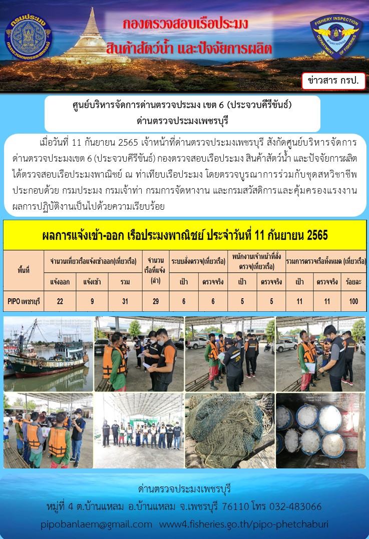 ตรวจสอบเรือประมงพาณิชย์ ณ ท่าเทียบเรือประมง..คลิก