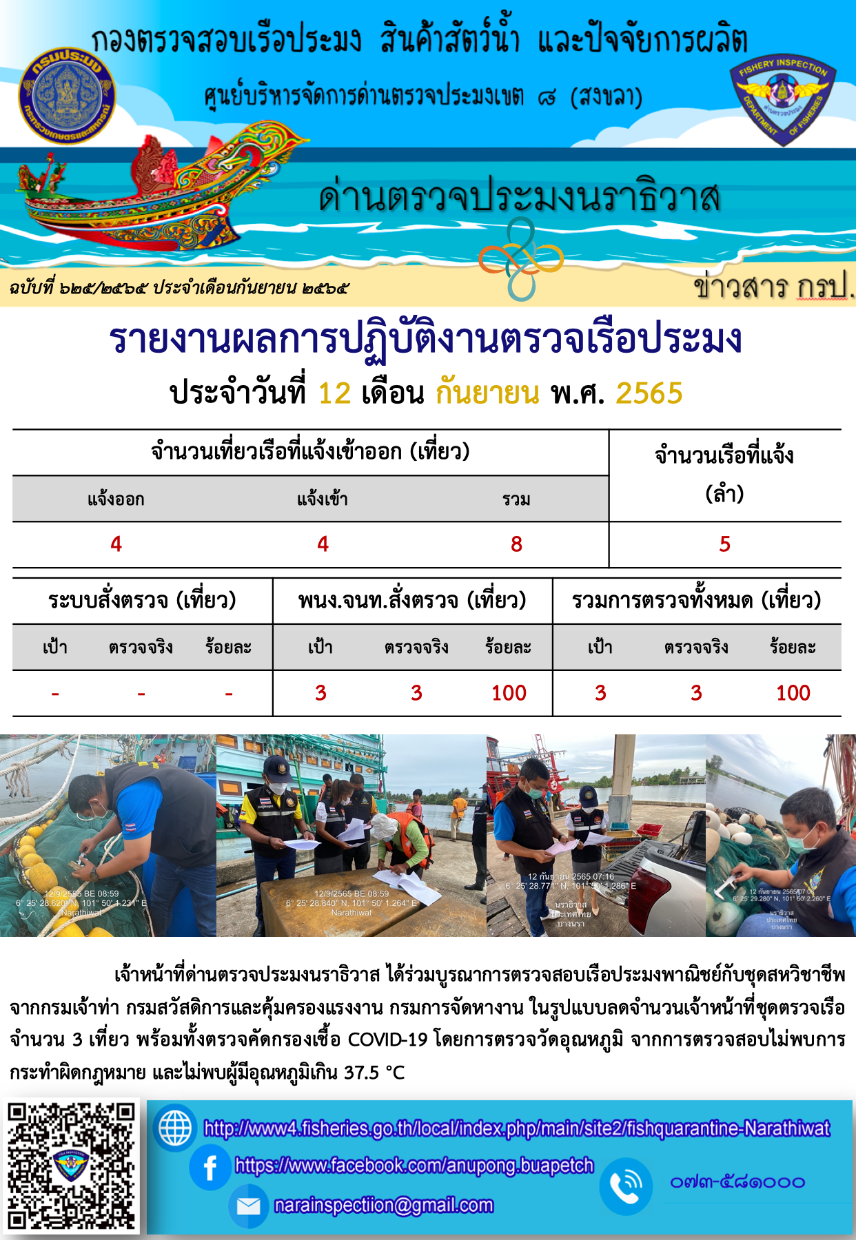 ประชาสัมพันธ์ด่านตรวจประมงนราธิวาส ประจำวันที่ 12 กันยายน 2565..คลิก