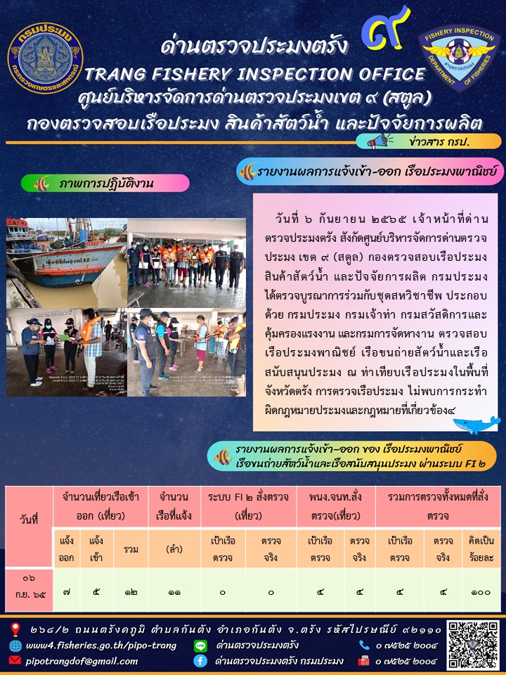 ประชาสัมพันธ์การปฏิบัติงานด่านตรวจประมงตรัง..คลิก