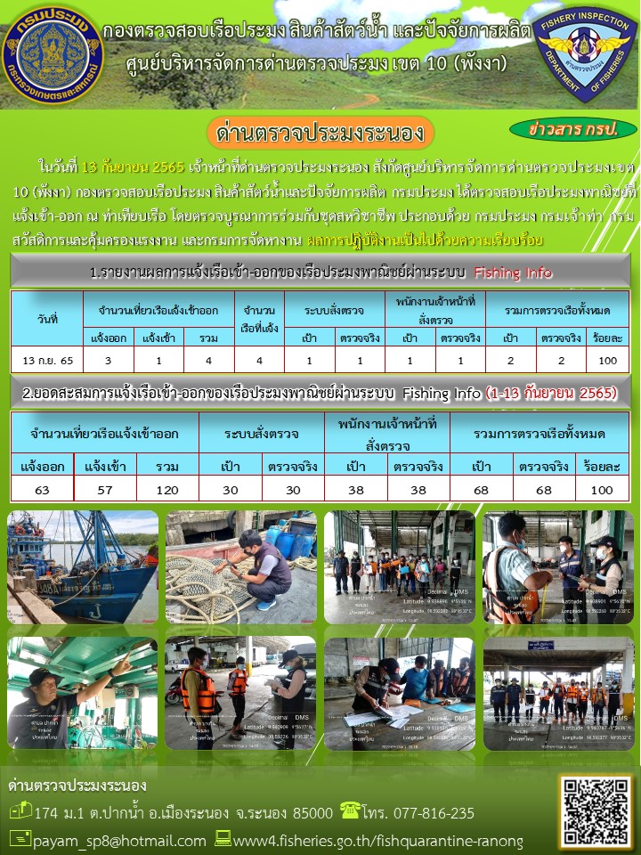 ตรวจสอบเรือประมงพาณิชย์ ณ ท่าเทียบเรือประมง..คลิก