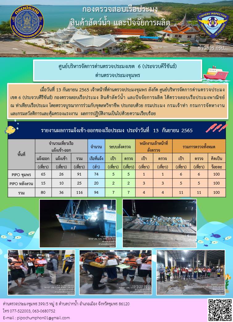 ตรวจสอบเรือประมงพาณิชย์ ณ ท่าเทียบเรือประมง