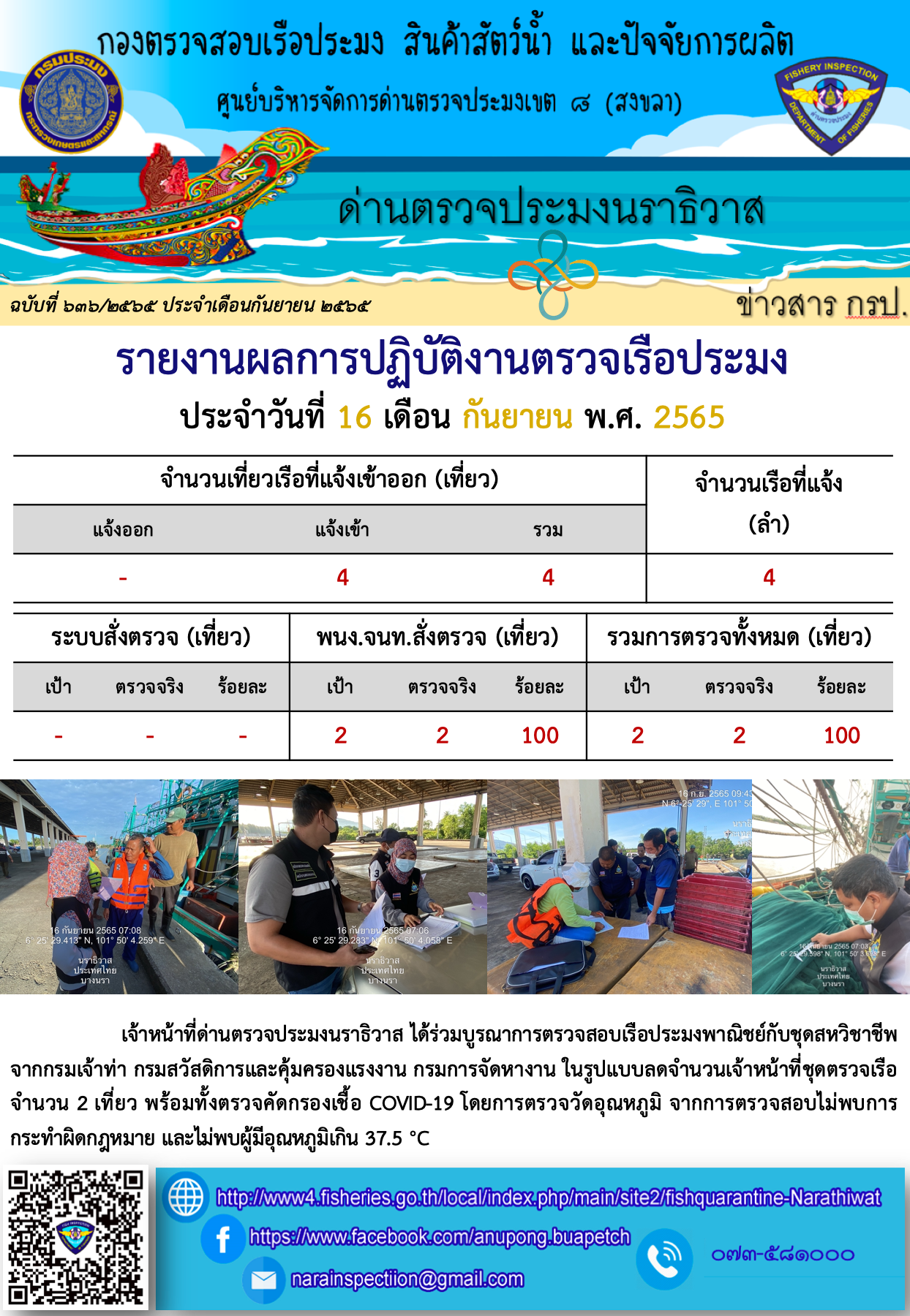 ประชาสัมพันธ์ด่านตรวจประมงนราธิวาส ประจำวันที่ 16 กันยายน 2565..คลิก