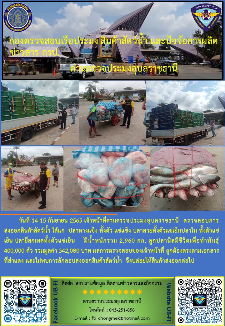 ภาพข่าวสารด่านฯ ผลการปปฏิบัติงาน ในระหว่างวันที่  14-15 กันยายน 2565..คลิก