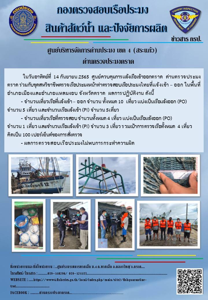 ผลการปฏิบัติงานประจำวันที่ 14 กันยายน 2565..คลิก