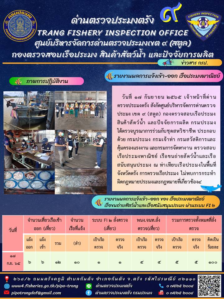ประชาสัมพันธ์การปฏิบัติงานด่านตรวจประมงตรัง..คลิก