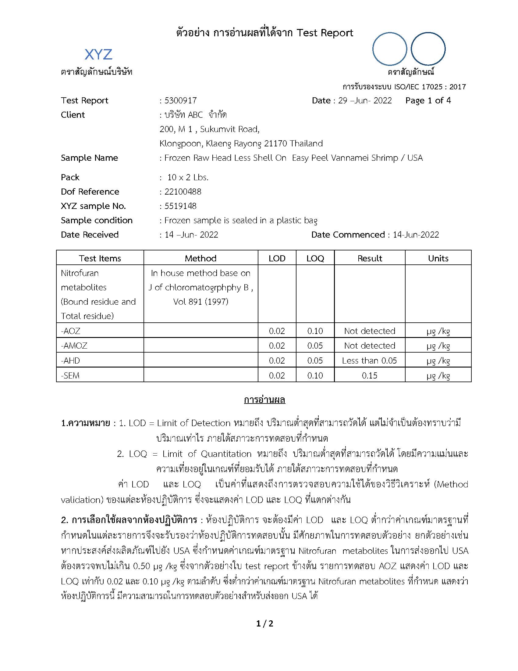 ตัวอย่างการอ่านผลที่ได้จาก Test Report..คลิก