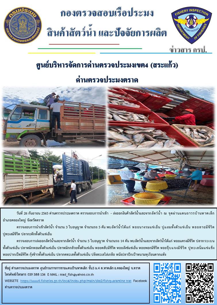 ผลการปฏิบัติงานประจำวันที่ 26 กันยายน 2565..คลิก