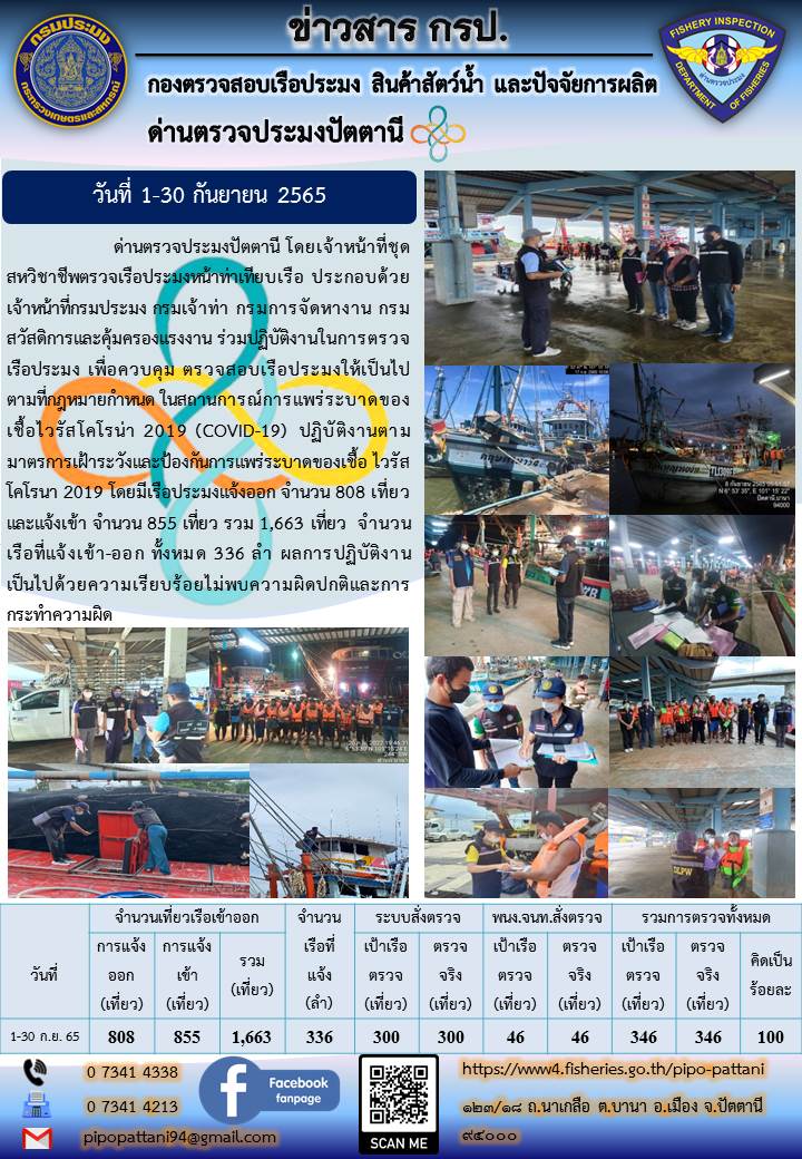 สถิติการแจ้งเรือเข้าออกเรือประมง ประจำเดือนกันยายน 2565..คลิก