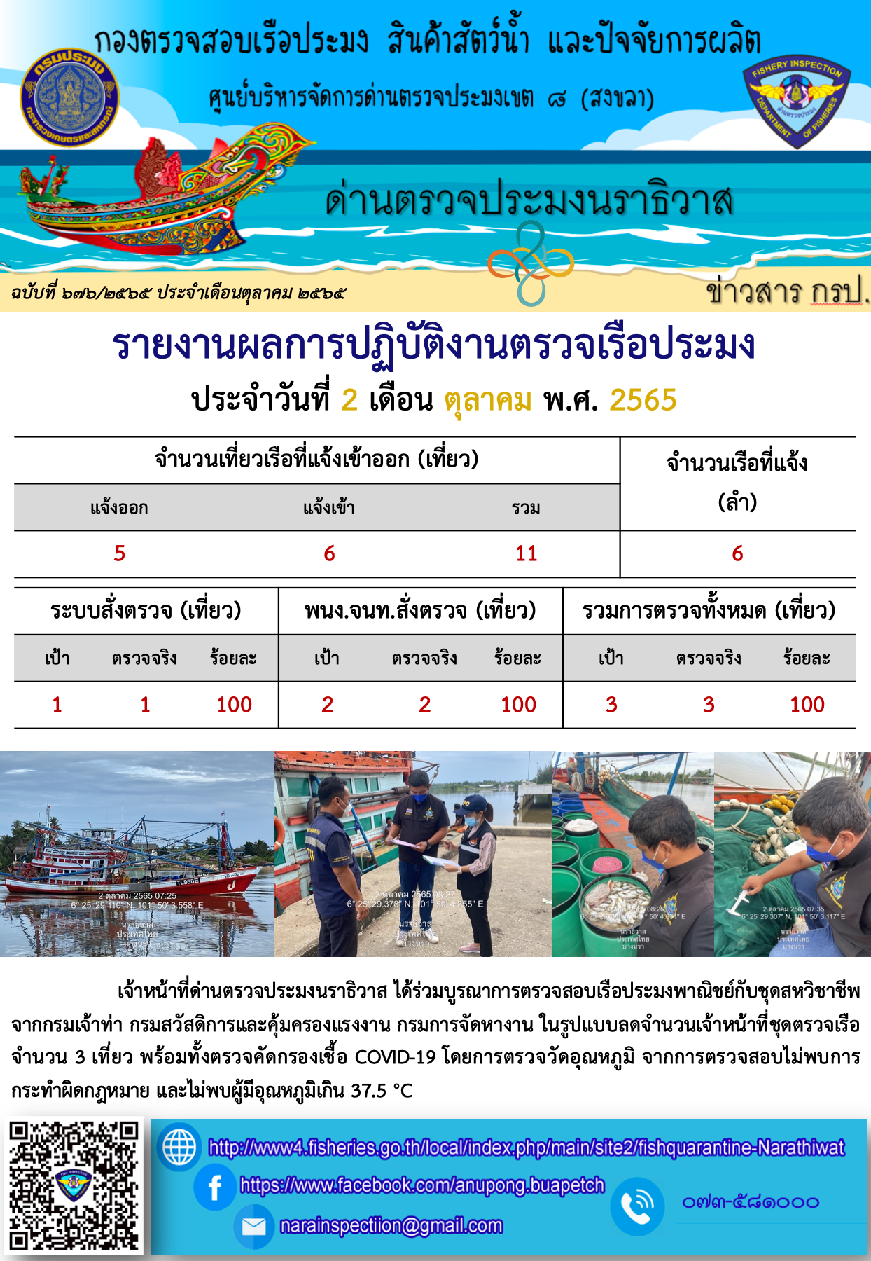 ประชาสัมพันธ์ด่านตรวจประมงนราธิวาส ประจำวันที่ 2 ตุลาคม 2565..คลิก