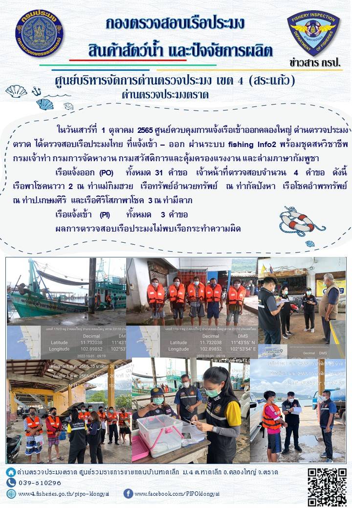 ผลการปฏิบัติงานประจำวันที่ 1 ตุลาคม 2565..คลิก