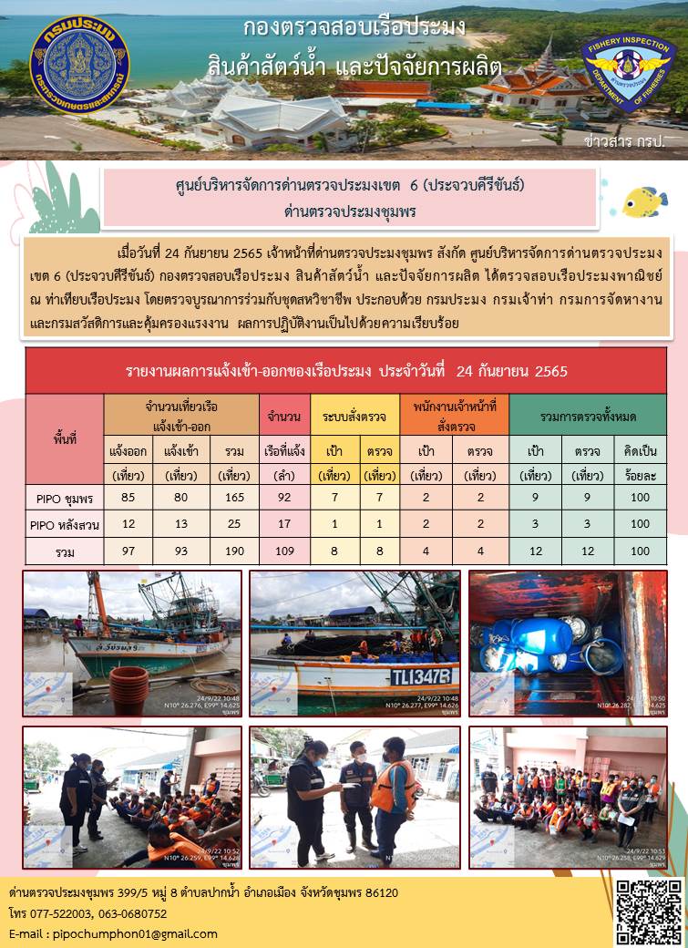 ตรวจสอบเรือประมงพาณิชย์ ณ ท่าเทียบเรือประมง