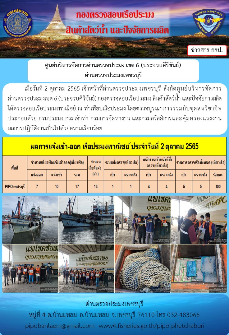 ตรวจสอบเรือประมงพาณิชย์ ณ ท่าเทียบเรือประมง..คลิก