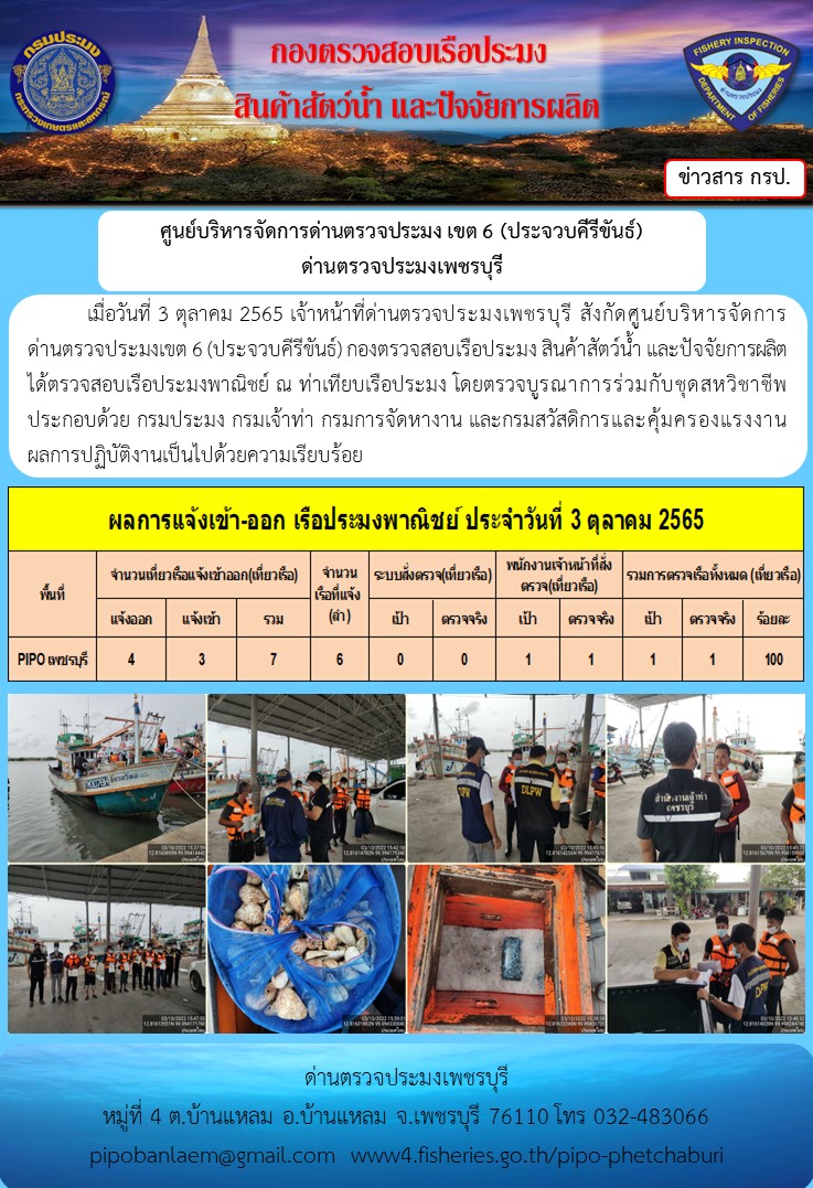 ตรวจสอบเรือประมงพาณิชย์ ณ ท่าเทียบเรือประมง..คลิก