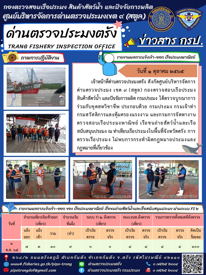 ประชาสัมพันธ์การปฏิบัติงานด่านตรวจประมงตรัง..คลิก