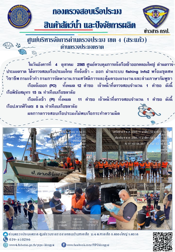ผลการปฏิบัติงานประจำวันที่ 4 ตุลาคม 2565..คลิก