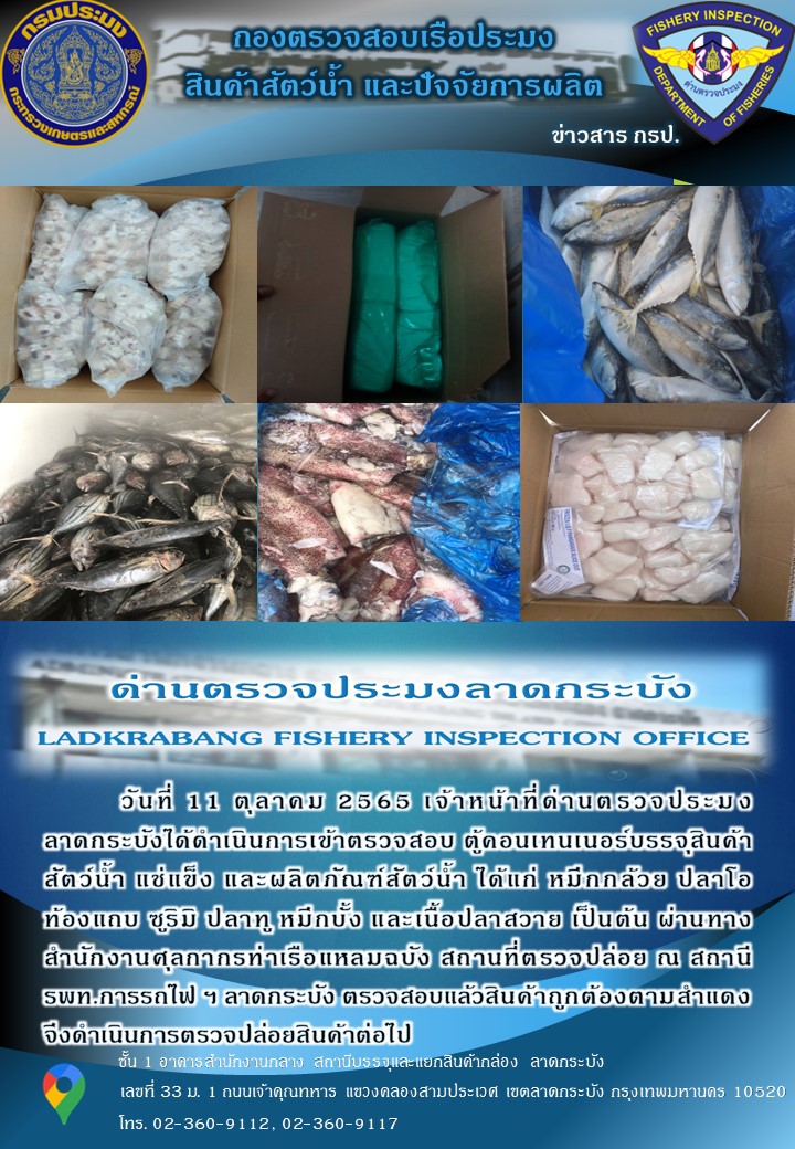 ตรวจสอบสินค้าสัตว์น้ำนำเข้าประจำวันที่ 11 ตุลาคม 2565..คลิก