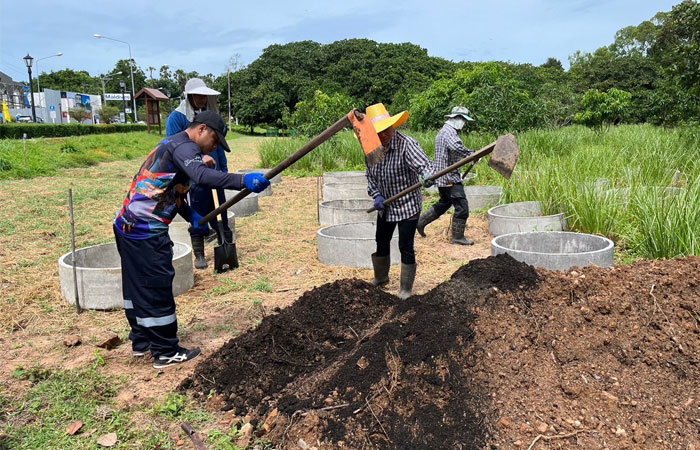 เตรียมพื้นที่แปลงเรียนรู้งานพัฒนาที่ดิน ศูนย์ศึกษาการพัฒนาอ่าวคุ้งกระเบนอันเนื่องมาจากพระราชดำริ