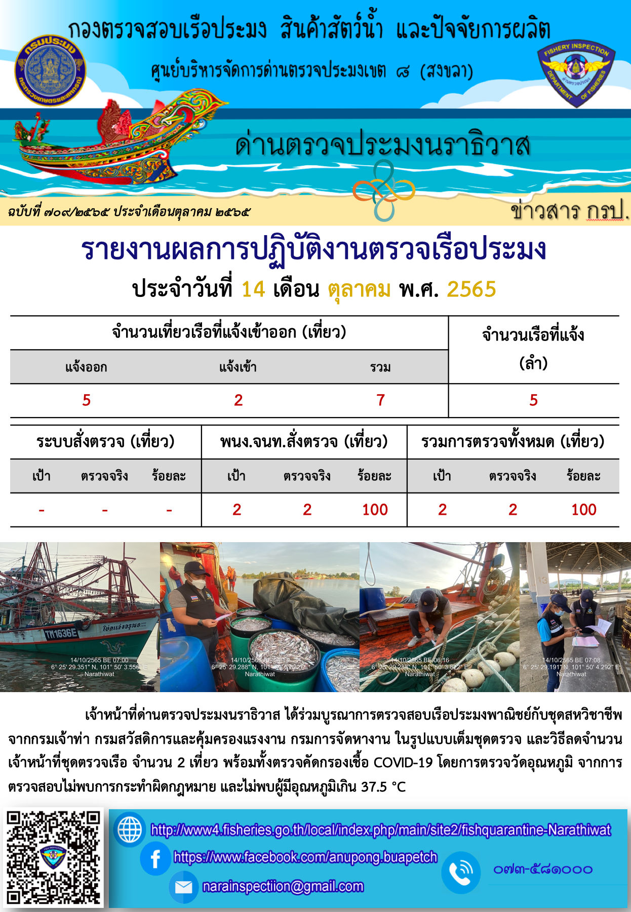 ประชาสัมพันธ์ด่านตรวจประมงนราธิวาส ประจำวันที่ 14 ตุลาคม 2565..คลิก