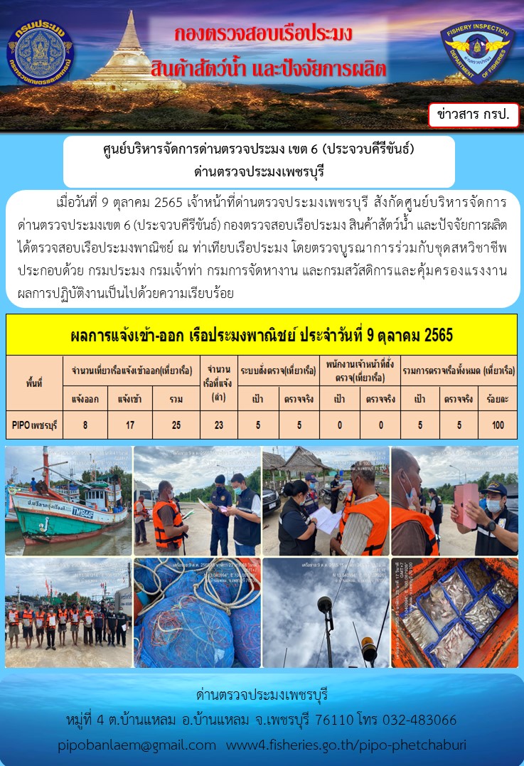 ตรวจสอบเรือประมงพาณิชย์ ณ ท่าเทียบเรือประมง..คลิก