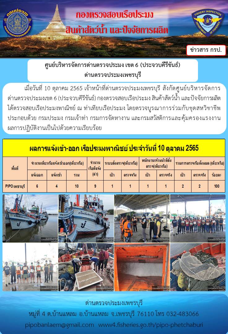 ตรวจสอบเรือประมงพาณิชย์ ณ ท่าเทียบเรือประมง