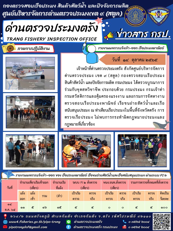 ประชาสัมพันธ์การปฏิบัติงานด่านตรวจประมงตรัง..คลิก