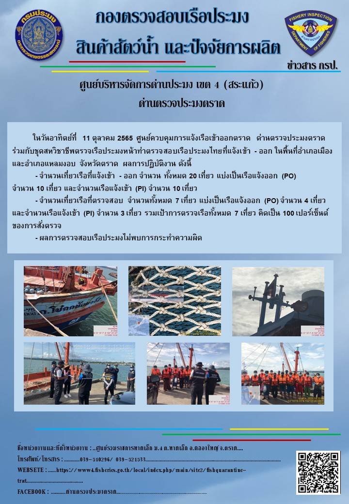 ผลการปฏิบัติงานประจำวันที่ 11 ตุลาคม 2565..คลิก