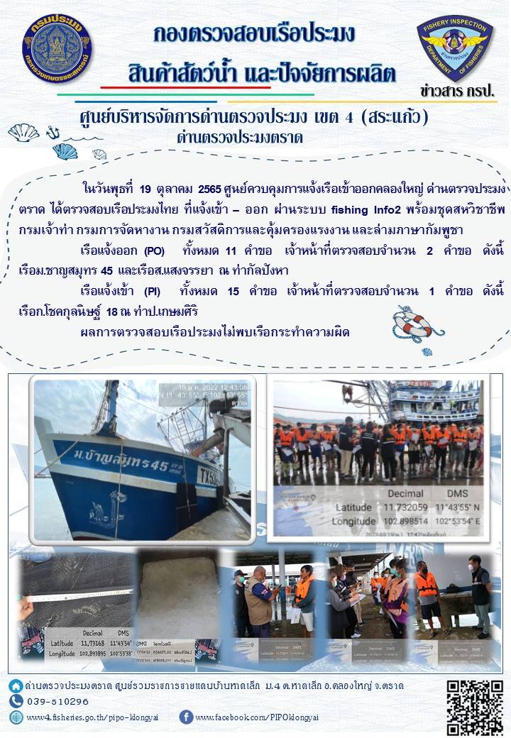 ผลการปฏิบัติงานประจำวันที่ 19 ตุลาคม 2565..คลิก