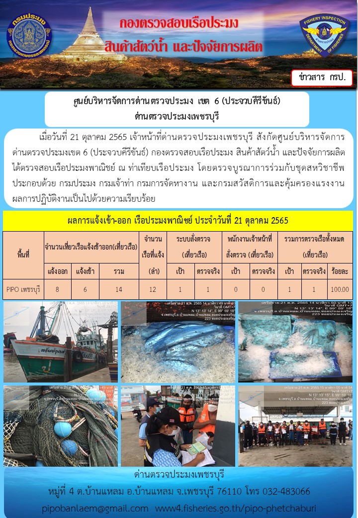 ตรวจสอบเรือประมงพาณิชย์ ณ ท่าเทียบเรือประมง..คลิก