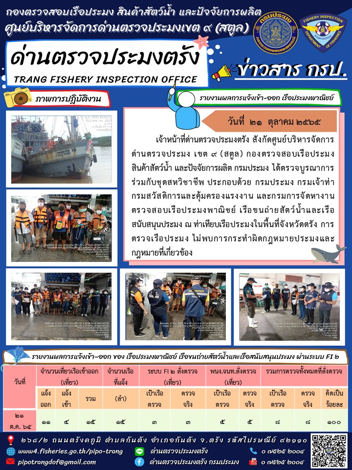 ประชาสัมพันธ์การปฏิบัติงานด่านตรวจประมงตรัง