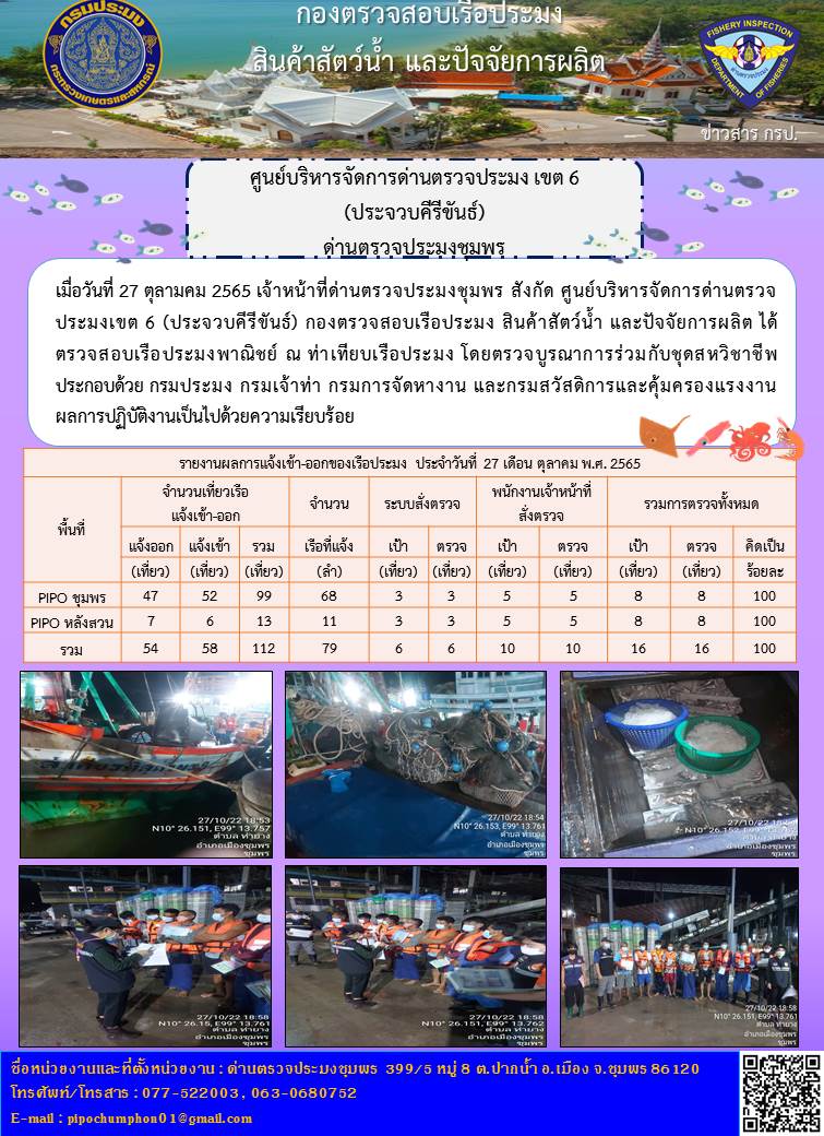 ข่าวสารการปฎิบัติงานประจำวันที่ 27 ตุลาคม 2565..คลิก