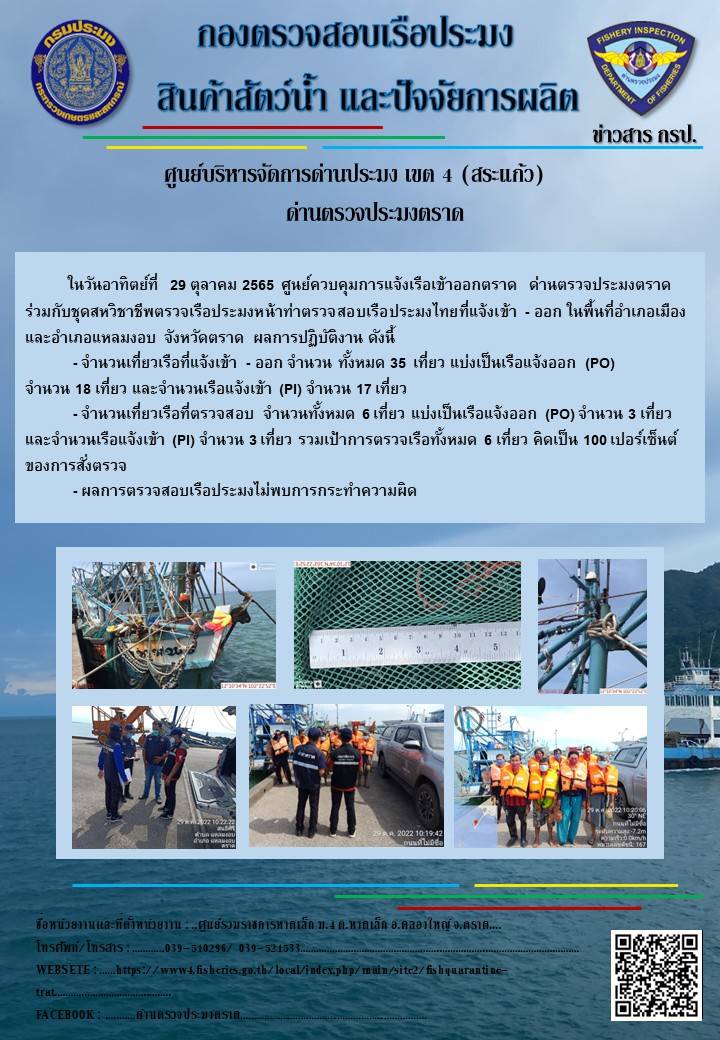ผลการปฏิบัติงานประจำวันที่ 29 ตุลาคม 2565..คลิก